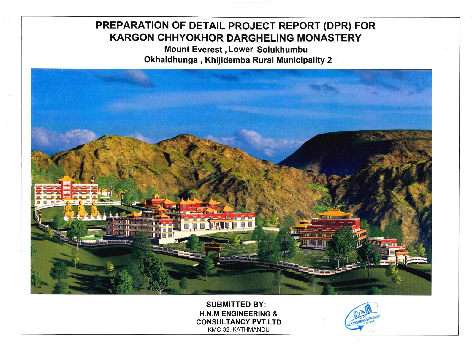 Aerial architectural rendering of the proposed monastery complex